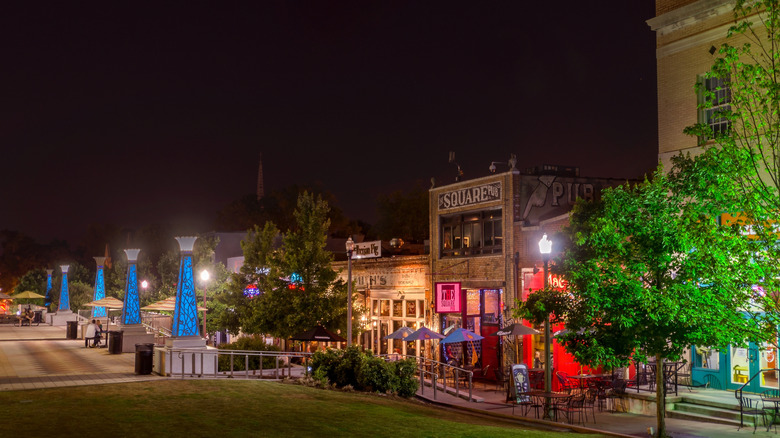 Nighttime shot of Decatur, Georgia's square.