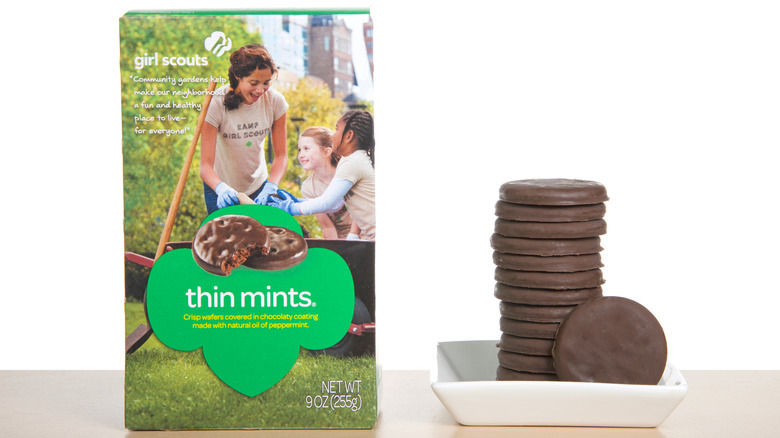 Girl Scout Thin Mints cookies and box.
