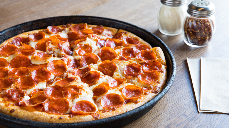 A pepperoni pizza.