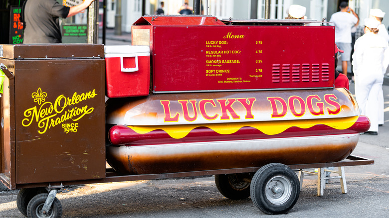 A Lucky Dogs food cart sits in the French Quarter of New Orleans, LA