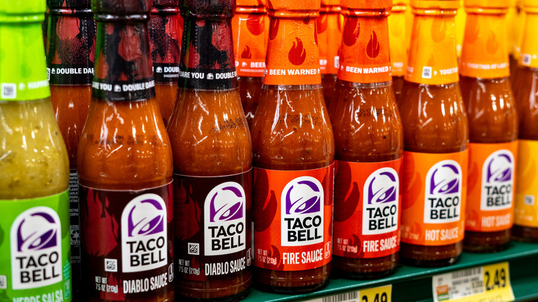 Taco Bell's sauces for sale.