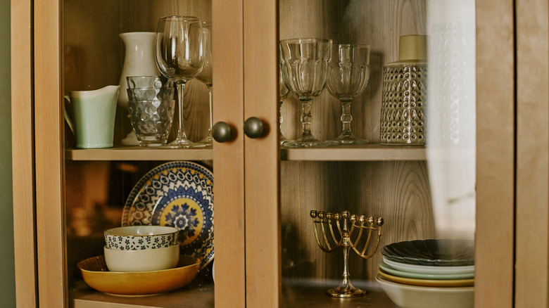 A wooden chin cabinet.
