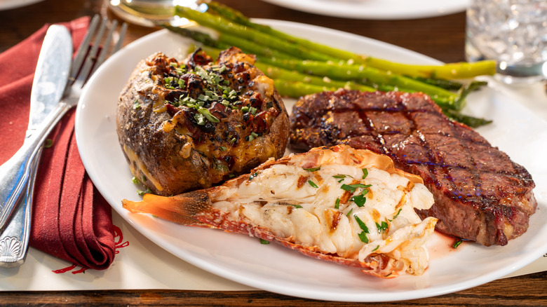 Surf and turf meal at restaurant