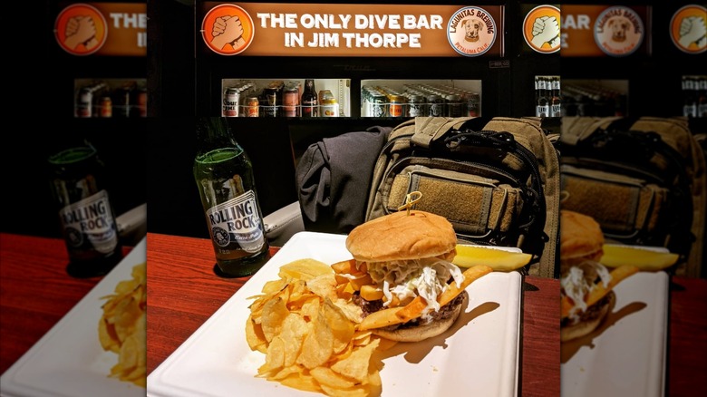 Beer and burger meal served at Union Publick House