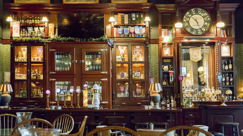 Interior of a traditional British pub.
