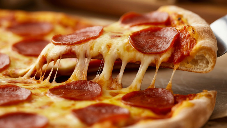 Pictured slice of pepperoni pizza.