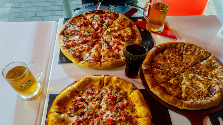 Pictured stuffed crust Pizza Hut pies.