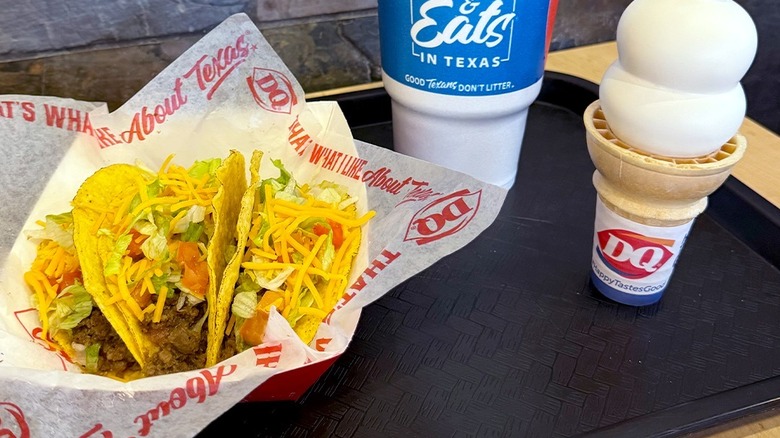 Tacos, ice cream, and a drink from Dairy Queen.