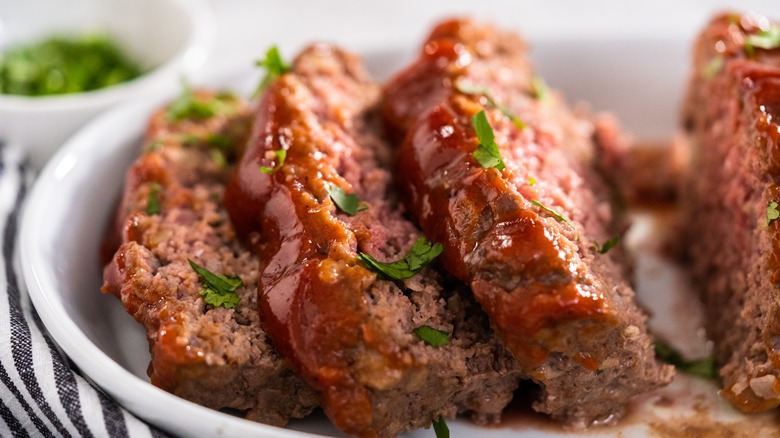 Meatloaf with close up of glaze