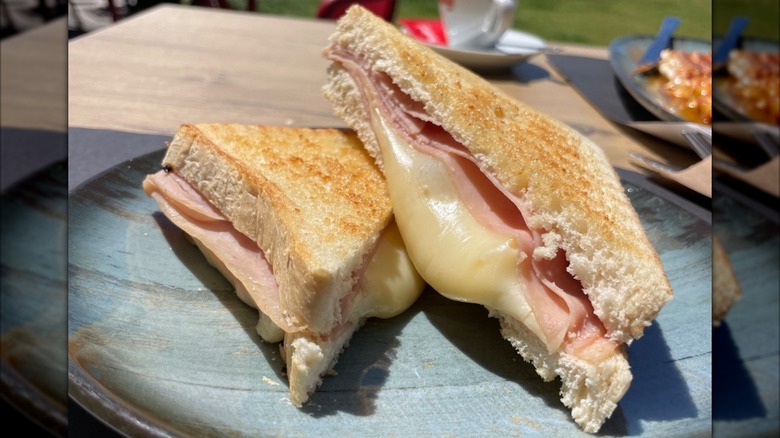 Two halves of a stacked tosta mista