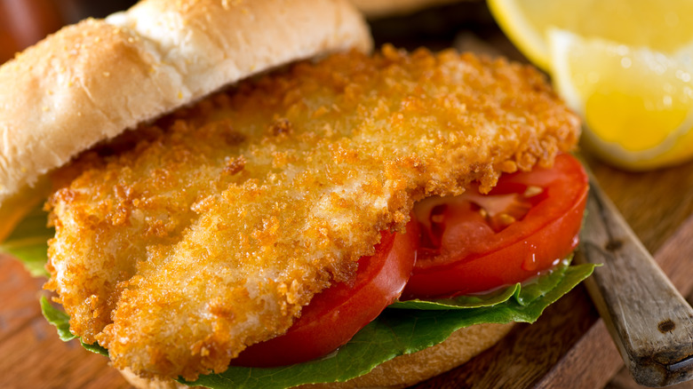 A fried fish sandwich without sauce.
