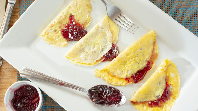 A platter of individual jelly omelets