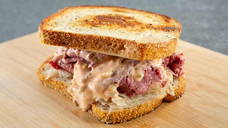 A Reuben sandwich with Russian dressing