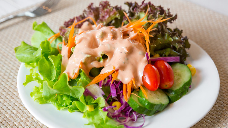 Thousand Island dressing on a salad