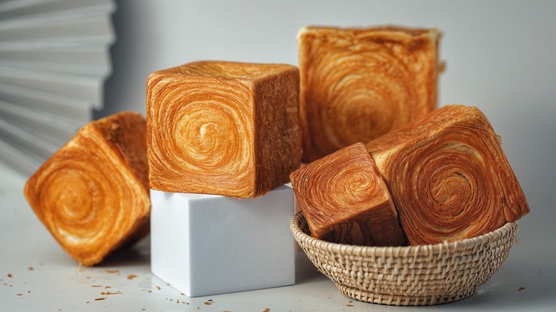 Cube shaped croissants on table