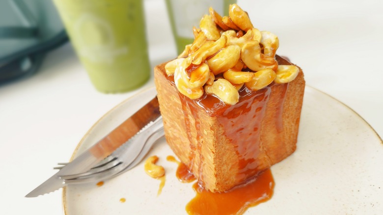 caramel cashew cubed croissant