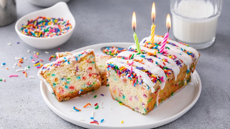 Ice cream bread cut in half