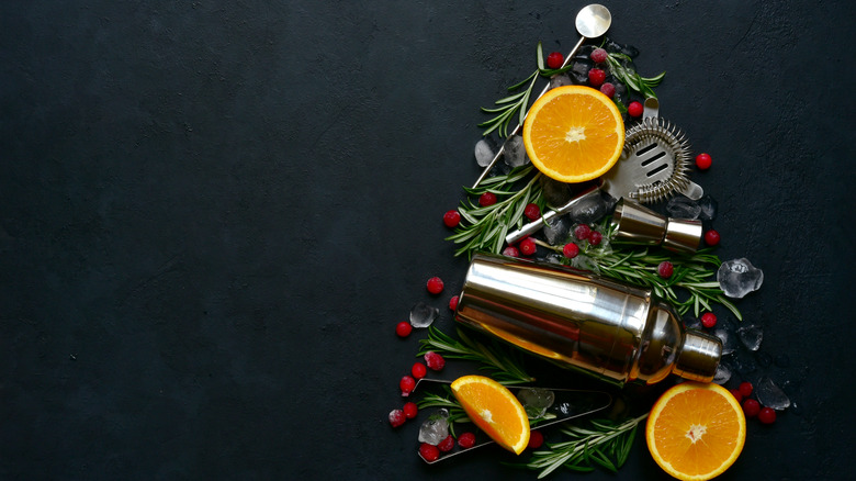 christmas tree made of cocktail ingredients