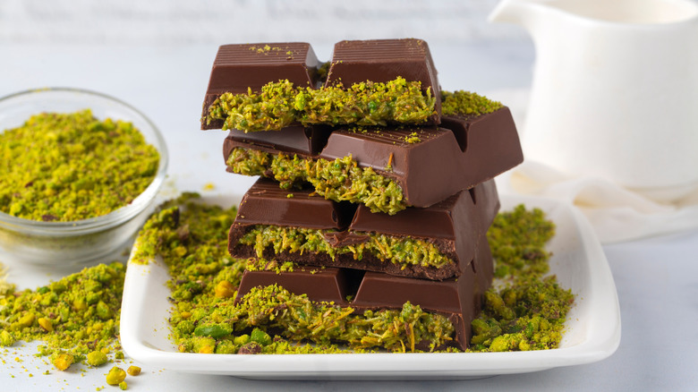 Dubai Chocolate bars. stacked with extra filling