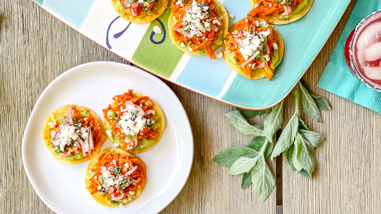 tinga chicken tostadas on plate