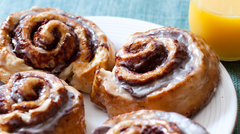 Cinnamon rolls on white plate