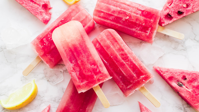 popsicles with watermelon and lemon slices