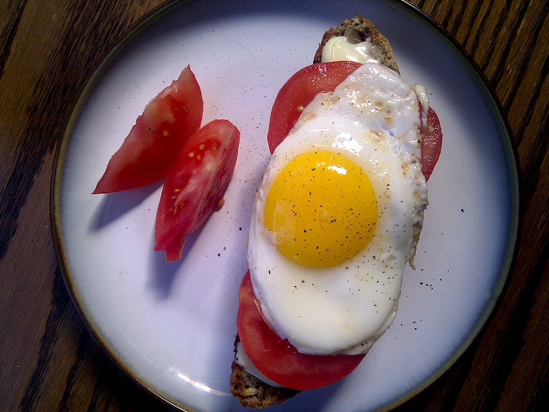 Tomato, Brie and Egg Crostini