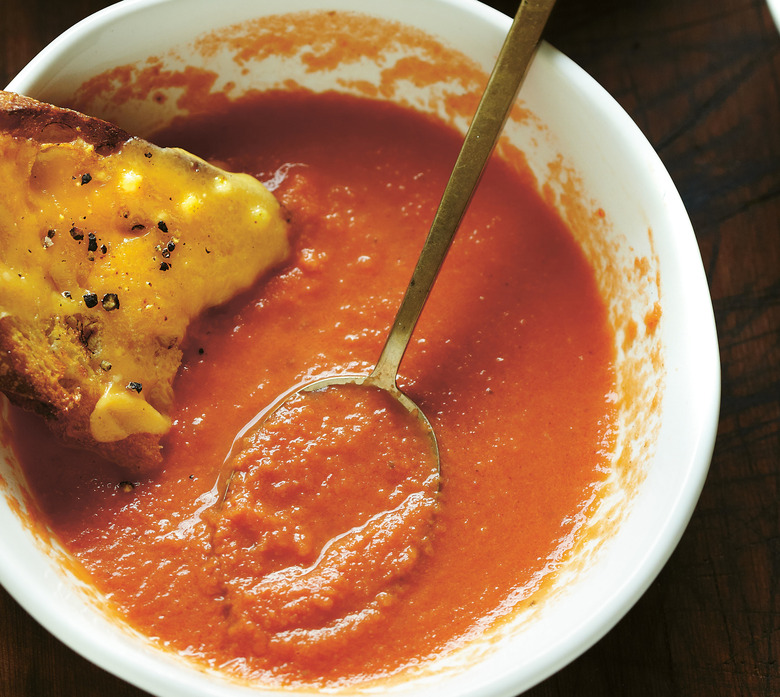 Tomato-Orange Soup With Grilled Cheese Croutons Recipe