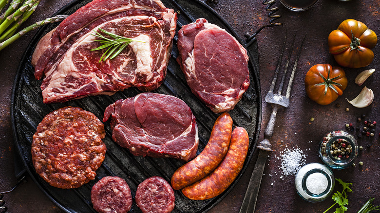 Raw meat on grill