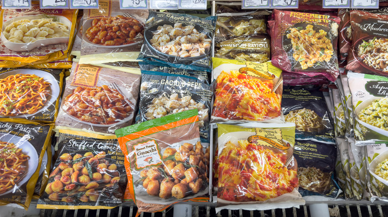Trader Joe's freezer section featuring different pasta dinners