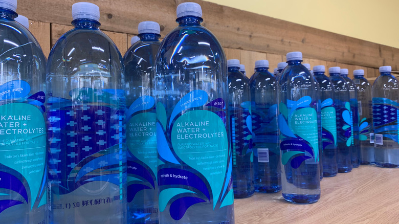 Rows of Trader Joe's electrolyte water