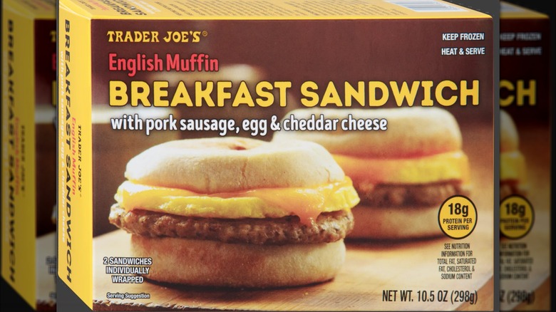 A package of Trader Joe's English Muffin Breakfast Sandwiches.