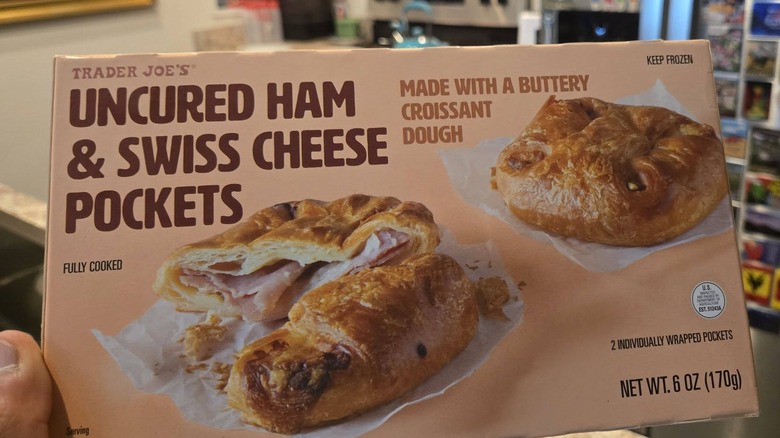 A package of Trader Joe's Uncured Ham & Swiss Cheese Pockets