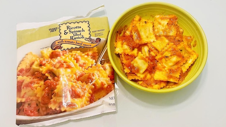Bag of Trader Joe's Ricotta & Spinach filled Ravioli with Tomato Basil Sauce