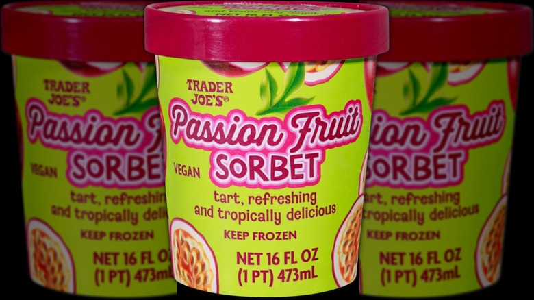 A pint of Trader Joe's Passion Fruit Sorbet.
