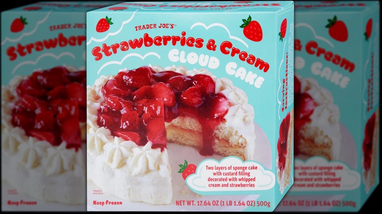 A packaged Trader Joe's Strawberries & Cream Cloud Cake.