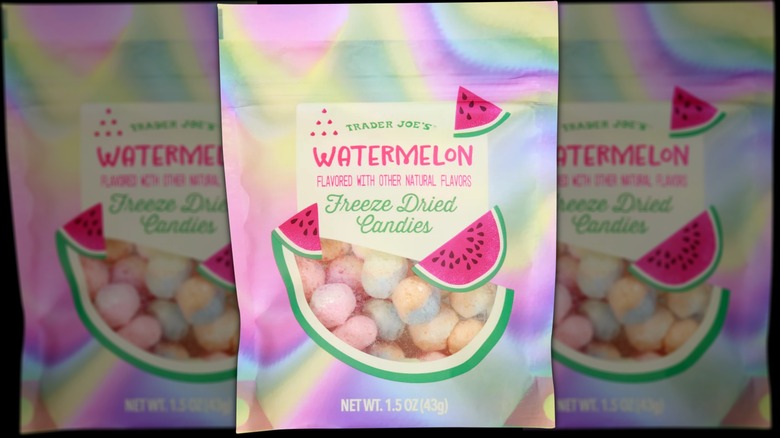 A bag of Trader Joe's Watermelon Freeze Dried Candies.