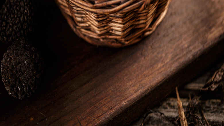 Black truffles in wicker basket