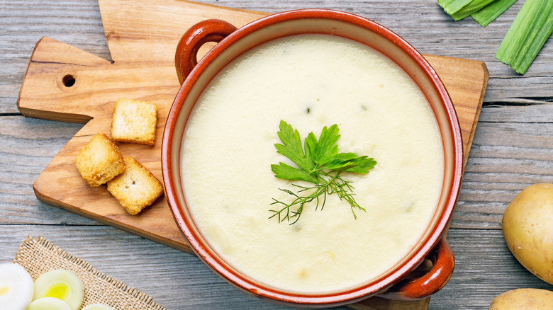 White soup with croutons