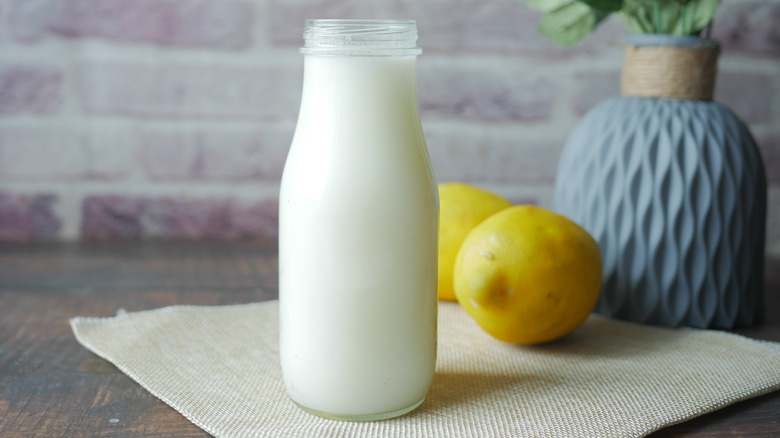 milk and lemon on a table