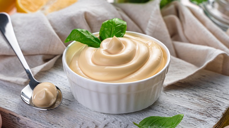 mayonnaise in white bowl