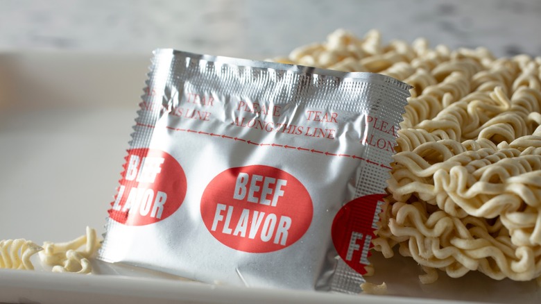 Instant ramen with beef flavor packet