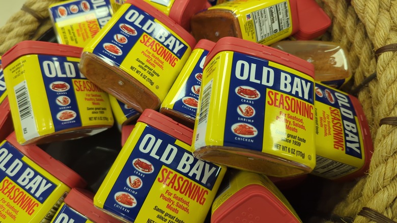 Pile of Old Bay Seasoning jars