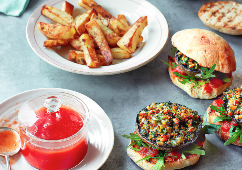 Meaty portobello mushroom burgers served with a side of Dijon-coated potato wedges make a surprisingly satisfying dinner.