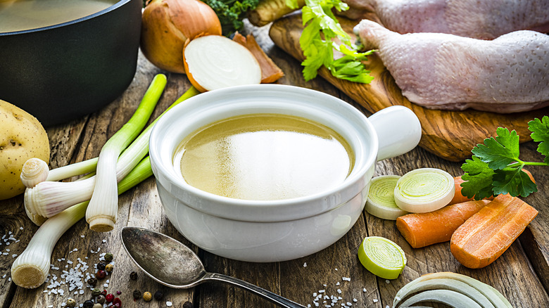 Chicken stock with fresh veggies