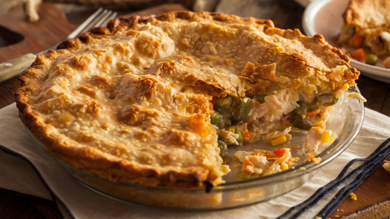 Chicken pot pie with peas and carrots.