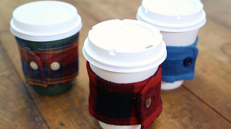 Flannel drink sleeves for coffee.