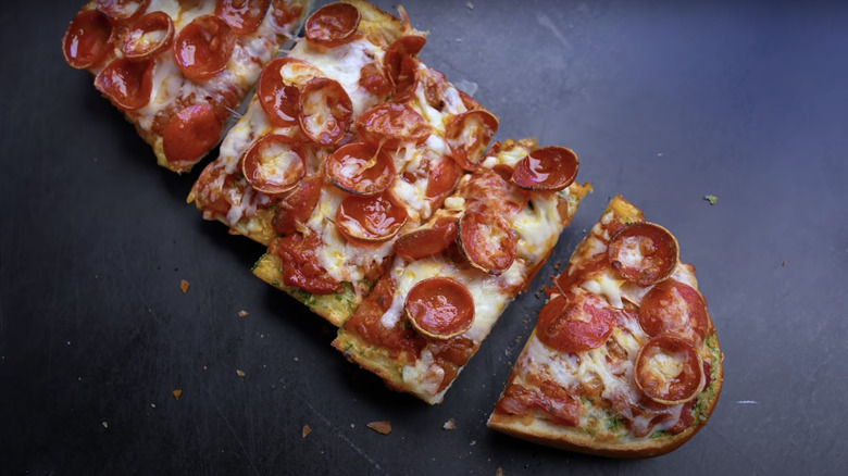 Cheesy garlic bread pizza with pepperoni