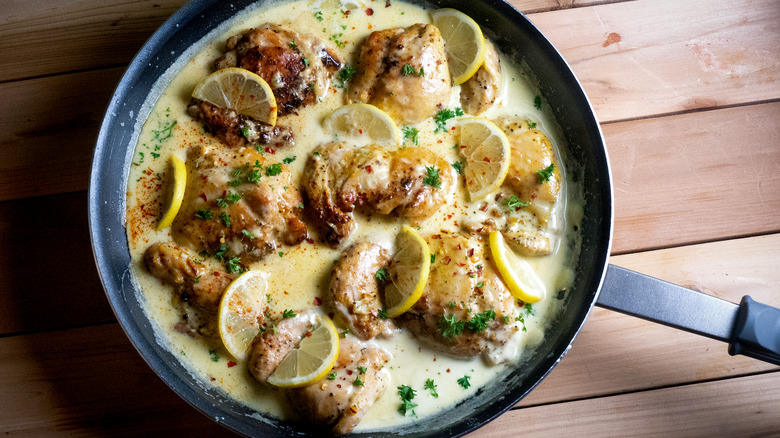 lemon chicken dish in pan