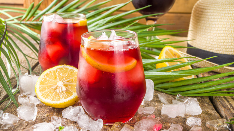 Glasses of sangria with lemons